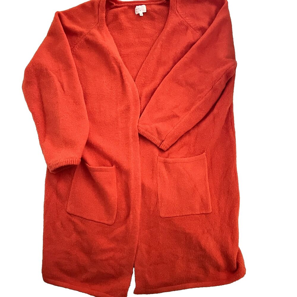 Dee Elly Duster Cardigan M/L Open Front Knit Sweater Orange Oversize